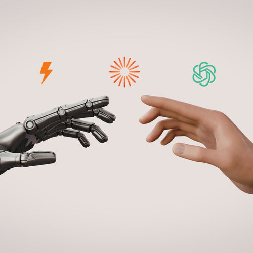 Green School AI course cover featuring human and robotic hands reaching toward each other with Claude AI and ChatGPT branding, symbolizing AI productivity, automation, practical AI skills, and human-AI collaboration for work and business.