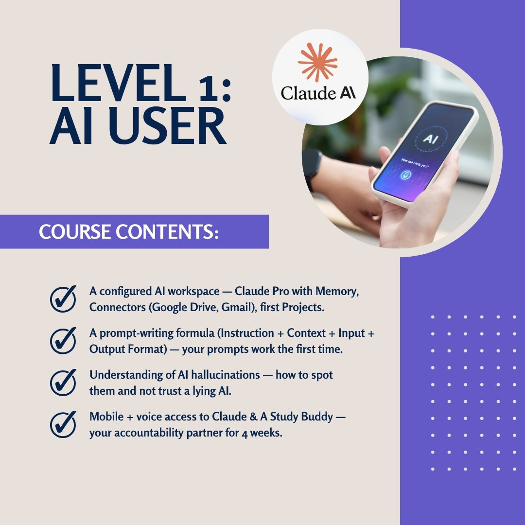 Beginner AI course by Green School Australia teaching Claude AI, prompt engineering, AI productivity tools, Connectors, automation basics, and practical AI skills for work and business.